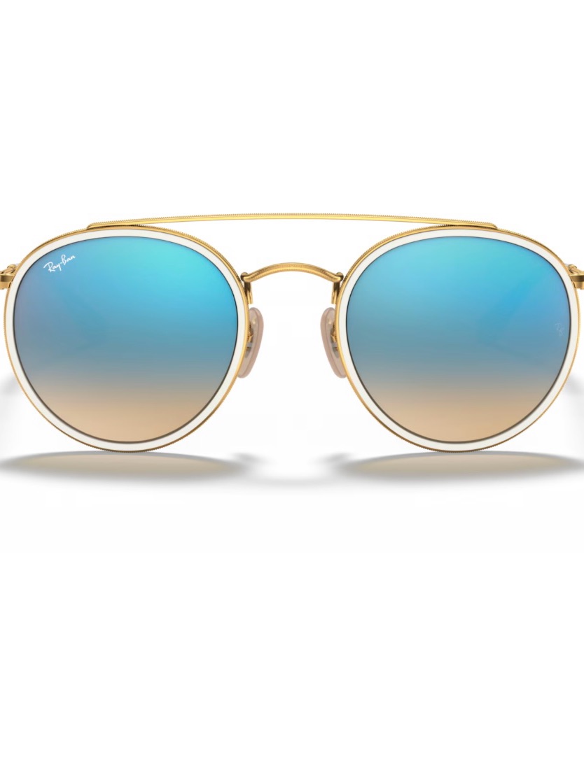 Ray-Ban Gold Frame Sunglasses With Blue-To-Beige Gradient Lenses